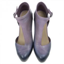 Pre Owned Chanel Purple Ombre Leather Crystal Lucite Heel Cutout Ankle Booties Size 37.5