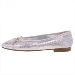 مملوكة مسبقًا Chanel Pink Metallic Python Ballet Flats Size 37.5