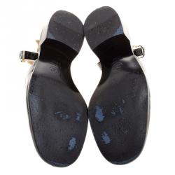 Pre Owned Chanel Monochrome Leather Ankle Strap Cutout Loafers Size 39.5