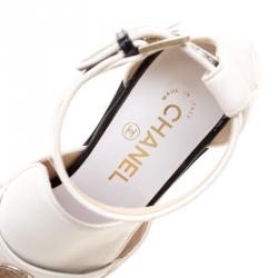 Pre Owned Chanel Monochrome Leather Ankle Strap Cutout Loafers Size 39.5