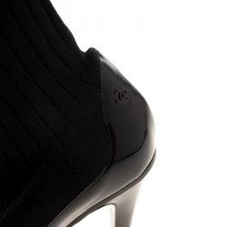 مملوكة مسبقًا Chanel Black Patent Leather and Sock Knee Boots Size 37