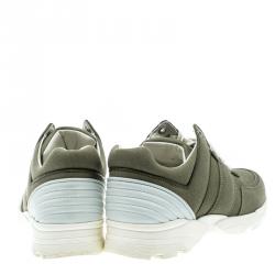 Pre Owned Chanel Olive Green Canvas Lace Up Sneakers Size 39