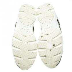 Pre Owned Chanel Olive Green Canvas Lace Up Sneakers Size 39