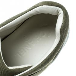 Pre Owned Chanel Olive Green Canvas Lace Up Sneakers Size 39