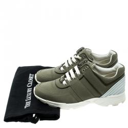 Pre Owned Chanel Olive Green Canvas Lace Up Sneakers Size 39