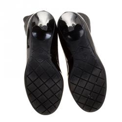 Chanel Black Patent Leather and Sock Knee Boots Size 38