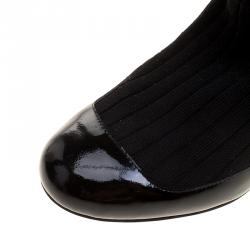Chanel Black Patent Leather and Sock Knee Boots Size 38