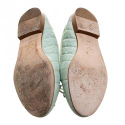Pre Owned Chanel Mint Green Quilted Leather CC Bow Ballet Flats Size 38