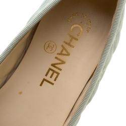 Pre Owned Chanel Mint Green Quilted Leather CC Bow Ballet Flats Size 38