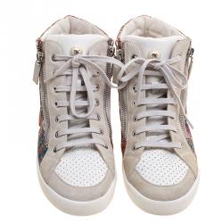 Pre Owned Chanel Multicolor Tweed Printed Fabric And Perforated Leather High Top Sneakers Size 38