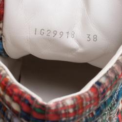Pre Owned Chanel Multicolor Tweed Printed Fabric And Perforated Leather High Top Sneakers Size 38