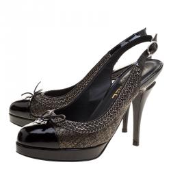 Chanel Black Leather CC Cap Toe Slingback Sandals Size 36.5