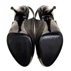 Chanel Black Leather CC Cap Toe Slingback Sandals Size 36.5