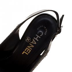Chanel Black Leather CC Cap Toe Slingback Sandals Size 36.5