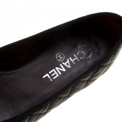 Pre Owned حذاء فلات باليه شانيل فيونكة CC جلد مبطن أسود مقاس 38