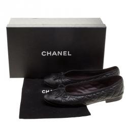 Pre Owned حذاء فلات باليه شانيل فيونكة CC جلد مبطن أسود مقاس 38