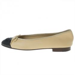 مملوكة مسبقًا Chanel Beige Leather CC Cap Toe Ballet Flats Size 38