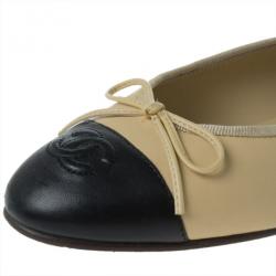 مملوكة مسبقًا Chanel Beige Leather CC Cap Toe Ballet Flats Size 38