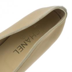 مملوكة مسبقًا Chanel Beige Leather CC Cap Toe Ballet Flats Size 38