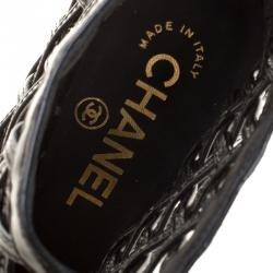 Chanel Black Patent Leather Open Toe Cage Ankle Boots Size 36