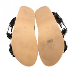 Chanel Black Perforated Leather CC Camellia Sandals Size 39