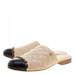 مملوكة مسبقًا حذاء مولز شانيل جلد مبطنة أسود/ بيج مقاس 39