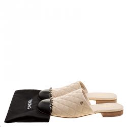 مملوكة مسبقًا حذاء مولز شانيل جلد مبطنة أسود/ بيج مقاس 39