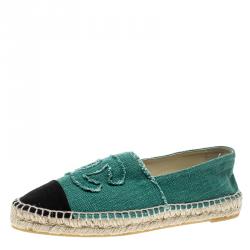 Pre Owned Chanel Green/Black Canvas CC Espadrilles Size 42