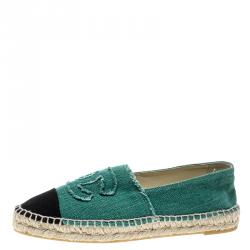 Pre Owned Chanel Green/Black Canvas CC Espadrilles Size 42