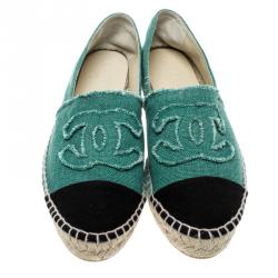Pre Owned Chanel Green/Black Canvas CC Espadrilles Size 42
