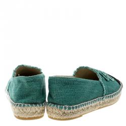 Pre Owned Chanel Green/Black Canvas CC Espadrilles Size 42