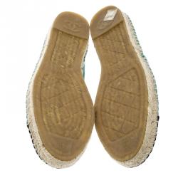 Pre Owned Chanel Green/Black Canvas CC Espadrilles Size 42