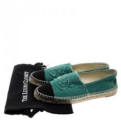 Pre Owned Chanel Green/Black Canvas CC Espadrilles Size 42