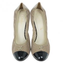 Pre Owned حذاء شانيل ثنائي اللون مقدمة سوداء CC مقاس 39