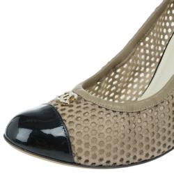 Pre Owned حذاء شانيل ثنائي اللون مقدمة سوداء CC مقاس 39