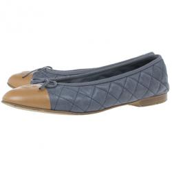 Pre Owned Chanel Two Toe Quilted Leather CC Ballet Flats Size 39
