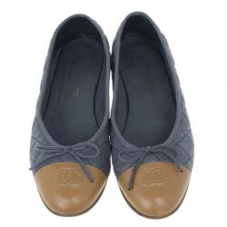 Pre Owned Chanel Two Toe Quilted Leather CC Ballet Flats Size 39