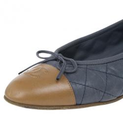 Pre Owned Chanel Two Toe Quilted Leather CC Ballet Flats Size 39