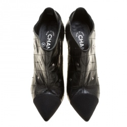 Chanel Black Quilted Leather CC Ankle Boots Size 38.5