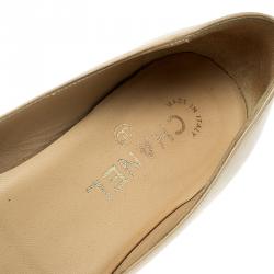 Chanel Beige Leather CC Bow Ballet Flats Size 35.5