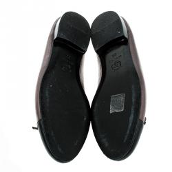 Pre Owned Chanel Lilac/Black Leather CC Cap Toe Ballet Flats Size 36