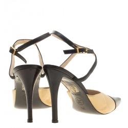 Chanel Two Tone Leather Cap Toe Ankle Strap Vintage Sandals Size 37.5