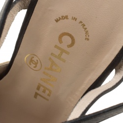 Chanel Two Tone Leather Cap Toe Ankle Strap Vintage Sandals Size 37.5