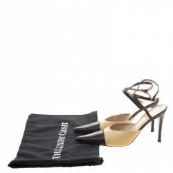 Chanel Two Tone Leather Cap Toe Ankle Strap Vintage Sandals Size 37.5