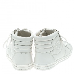 Pre Owned Chanel White Leather CC High Top Sneakers Size 39.5