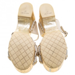 Chanel White Leather Chain Detail Ankle Strap Platform Sandals Size 37