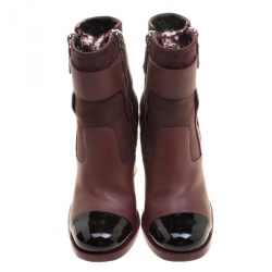 Chanel Burgundy Quilted Leather Cap Toe Block Heel Ankle Boots Size 38