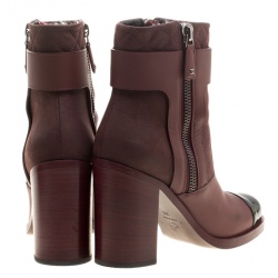 Chanel Burgundy Quilted Leather Cap Toe Block Heel Ankle Boots Size 38