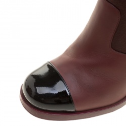 Chanel Burgundy Quilted Leather Cap Toe Block Heel Ankle Boots Size 38