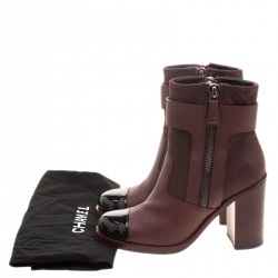 Chanel Burgundy Quilted Leather Cap Toe Block Heel Ankle Boots Size 38